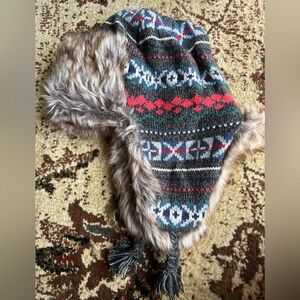 Gap Boys Winter Hat with Faux Fur Trim Fair Isle design NEW NWT